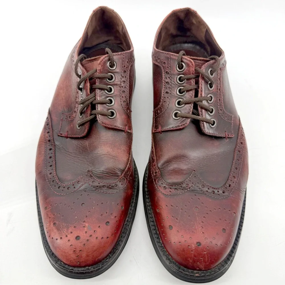 Donald J Pliner Wingtip Oxford Mens 9.5M Burgundy Burnished Leather Luxury